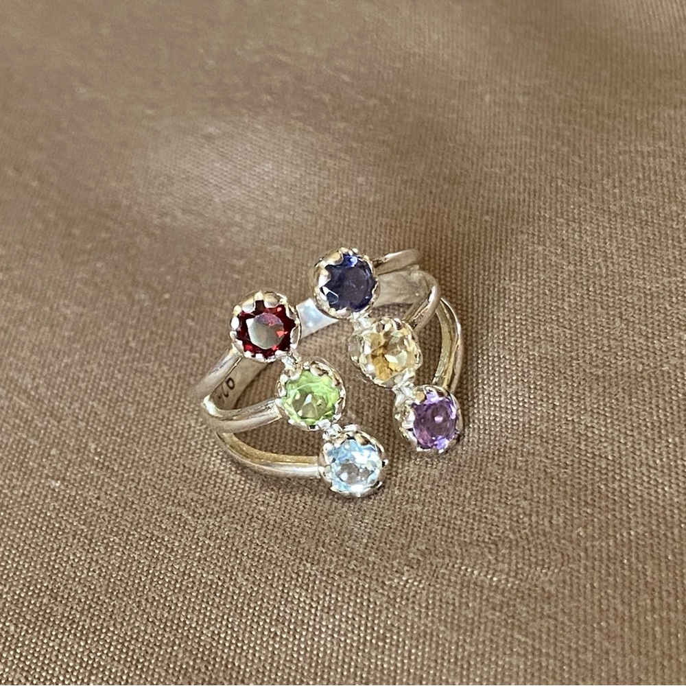 Multi-gem-Stone sterling Silver Ring